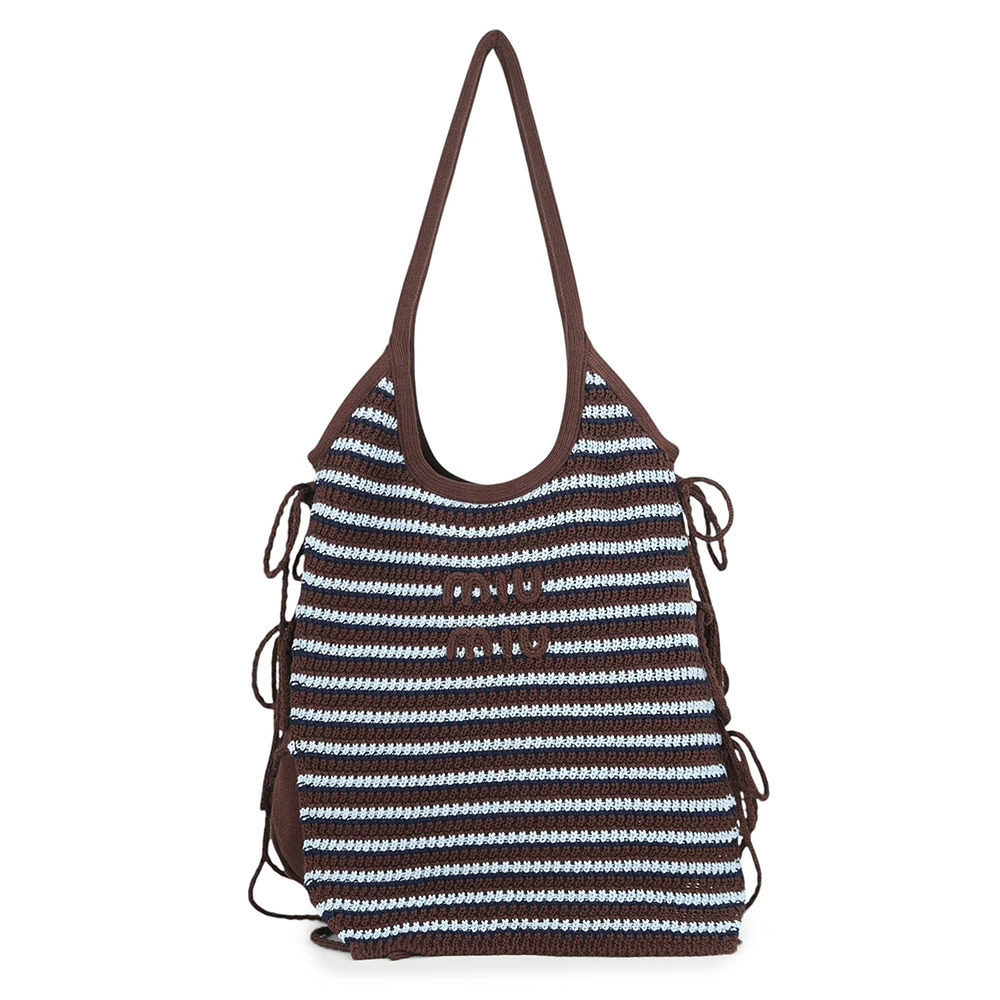 Miu Miu Ivy crochet tote bag brown striped White